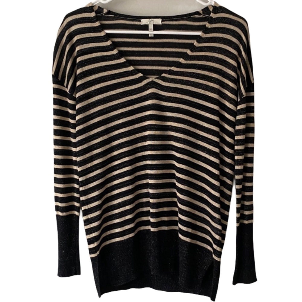 Joie Black Gold Emere Striped Shimmer Sweater
